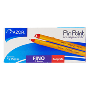 Bolígrafo fino Pin Point 0.7 mm color rojo cuerpo amarillo caja con 12 pzas