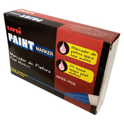 Marcador permanente UniPaint punta bala color plata caja con 12 pzas