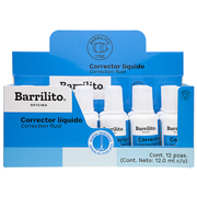 Corrector líquido Barrilito bote con 12 piezas  de 12 ml corrector