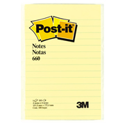 Notas adhesivas Mod. 660 Post-it amarillas 4x6 pulgadas 1 block con 100 hojas ra