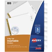 Separador blanco carta 5 divisiones AVERY tecnología laser/inkjet