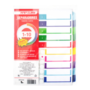 Separadores Dietrix tamaño carta del 1 al 10 pestañas de color