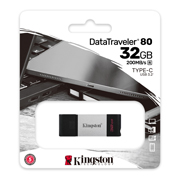 Memoria USB Kingston Datatraveler 80, 32GB, USB 3.2, Negro/Plata