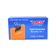 Broche Baco tipo pinza no.1, 1 caja con12 agarrapapeles