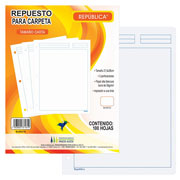 Repuesto para carpeta Pinos Altos carta blanco paquete con 100 hojas