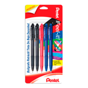 Bolígrafo Pentel feel it, color negro, azul y rojo, retráctil, 5 piezas