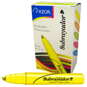 Resaltador de texto Subrayador punta cincel 6 mm color amarillo caja con 12 pzas
