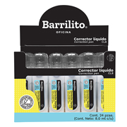 Corrector líquido tipo bolígrafo Barrilito de 8 ml con 24 piezas