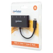 Hub Manhattan USB tipo c v3.1 4 ptos negro