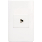 Toma telefónica con placa, color blanco .